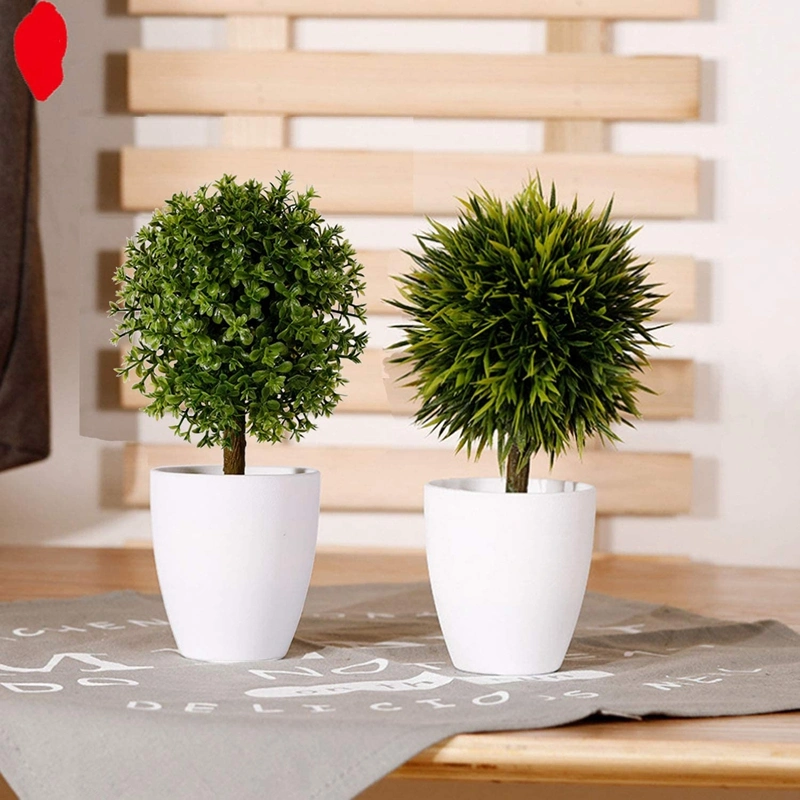 Artificial Plants Potted Artificial Boxwood Topiary Tree Artificial Ball Shaped Tree Fake Fresh Green Grass Flower Plant in White Plastic Pot for Decor Set -3