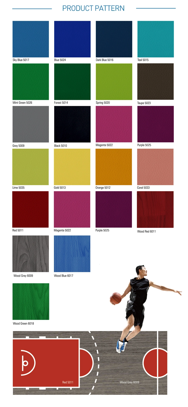 Protex China Factory Supplier Enlio Sports Basketball Court Sports Flooring, Indoor Gym Mats Flooring