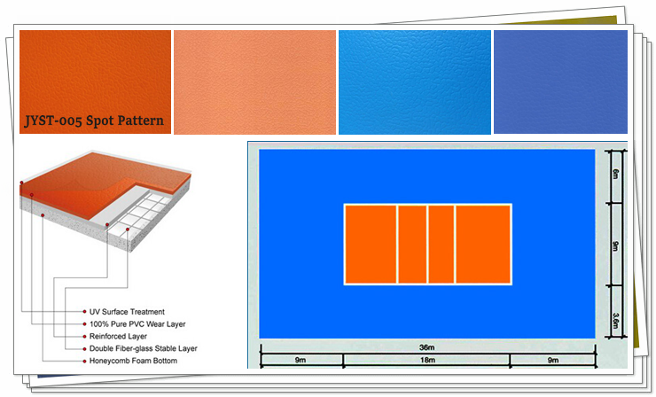 International Level Volleybal Sports PVC Roll Flooring Surface -8.0mm