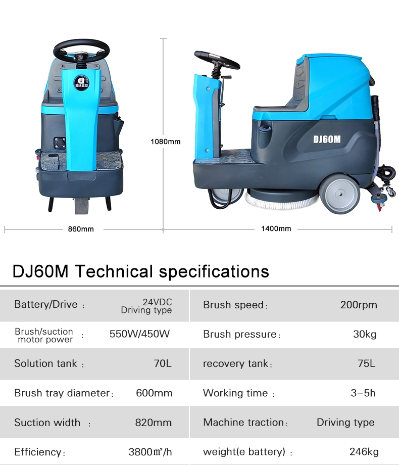 Clean Magic DJ60m Rider Floor Scrubber Road Sweeper Cleaner Auto Electric Floor Cleaning Machine Floor Washing Equipment Industrial for Sterilizing/Disinfecting