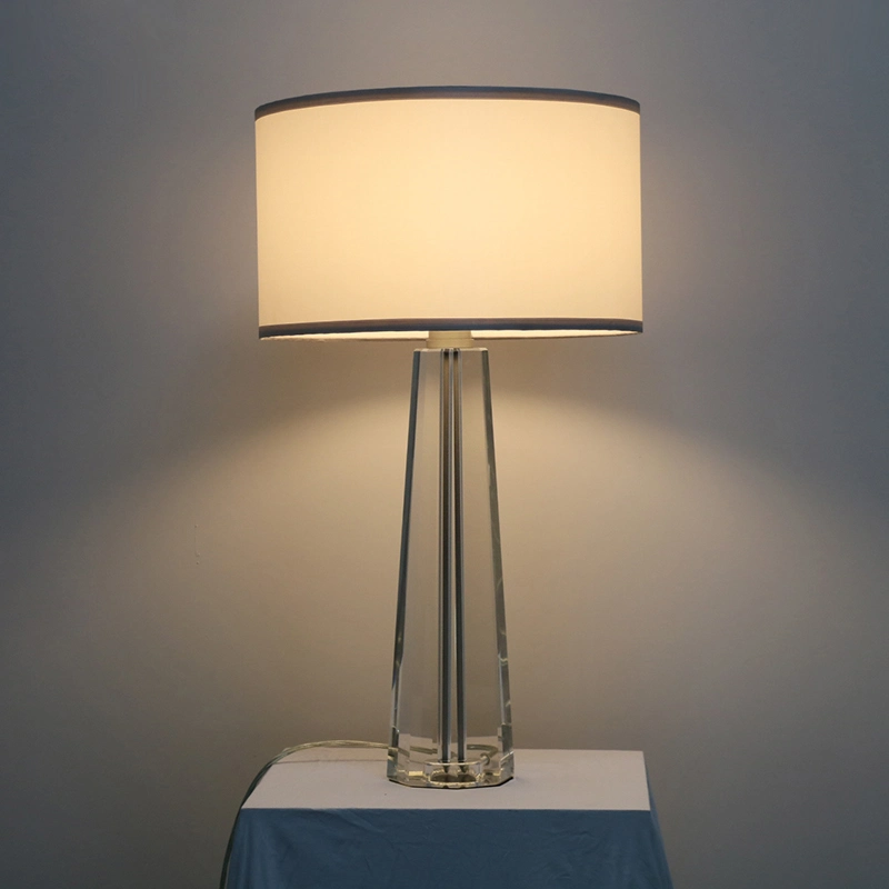 Octanonal Crystal Lamp Body White Fabric Shade Table Lamp
