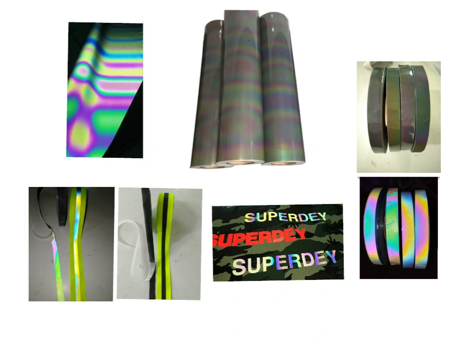Hologram Iron on Rainbow Reflective Sticker Holographic Stripe Heat Transfer Vinyl for Garment