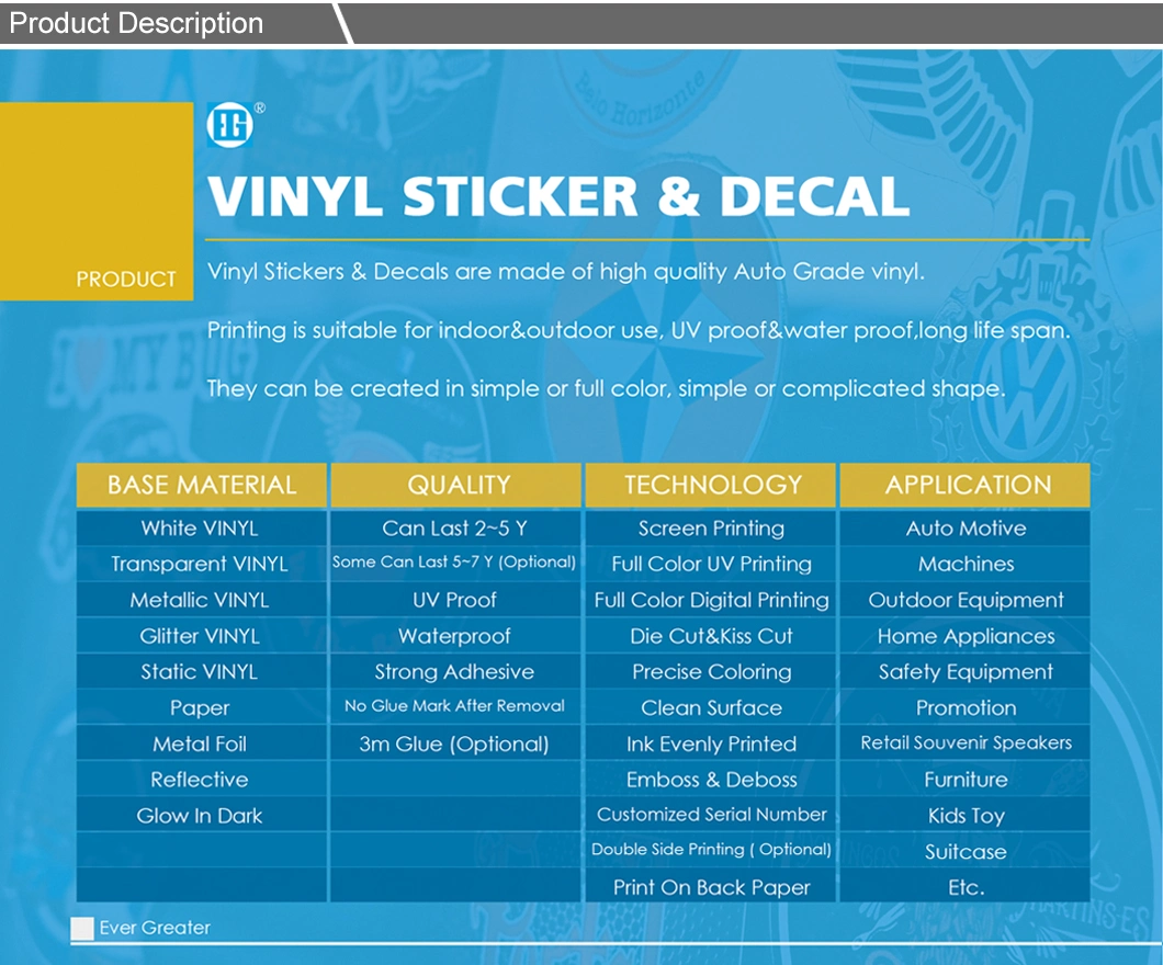 Custom Printing Waterproof Die Cut Adhesive PVC Vinyl Label Sticker Shiny Stickers