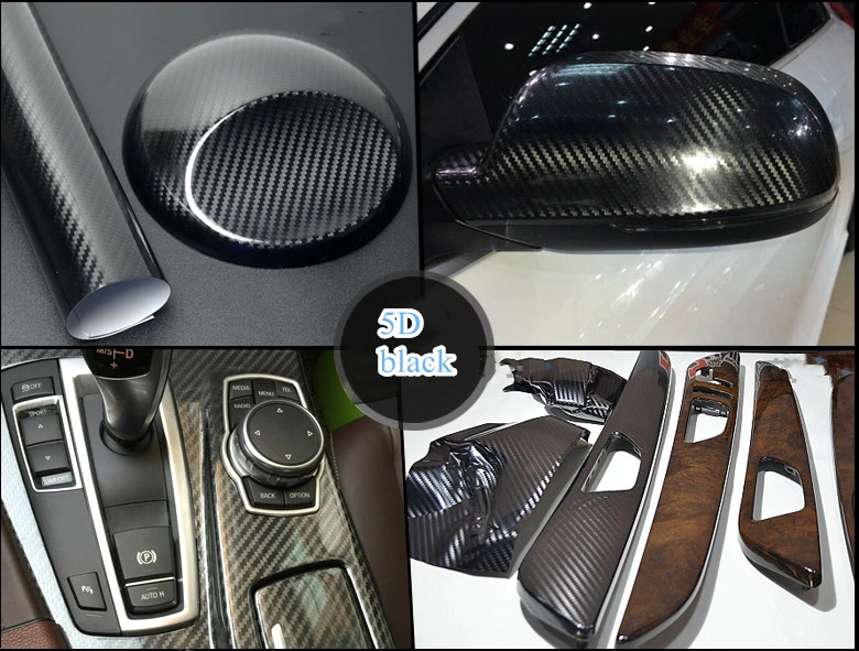 Car Body Sticker Air Bubble Free Black Glossy 5D Carbon Fiber Car Wrap Vinyl Film