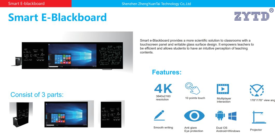 75 Inch LED Smart Blackboard Whiteboard Electronic Blackboard for Business and School