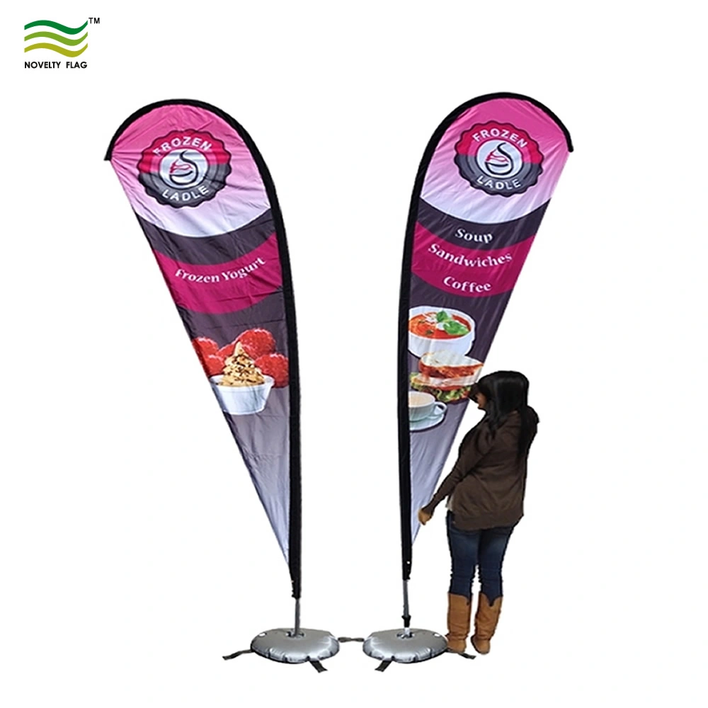 Advertising Custom Logo Printing Rectangle Teardrop Feather Aluminum and Fiberglass Pole Base Beach Flag Banner