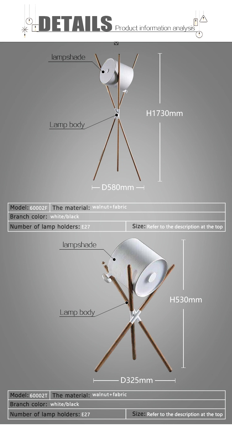 Modern Fabric Shade Floor Lamp and Wooden Tripod Fancy Stand Lamp