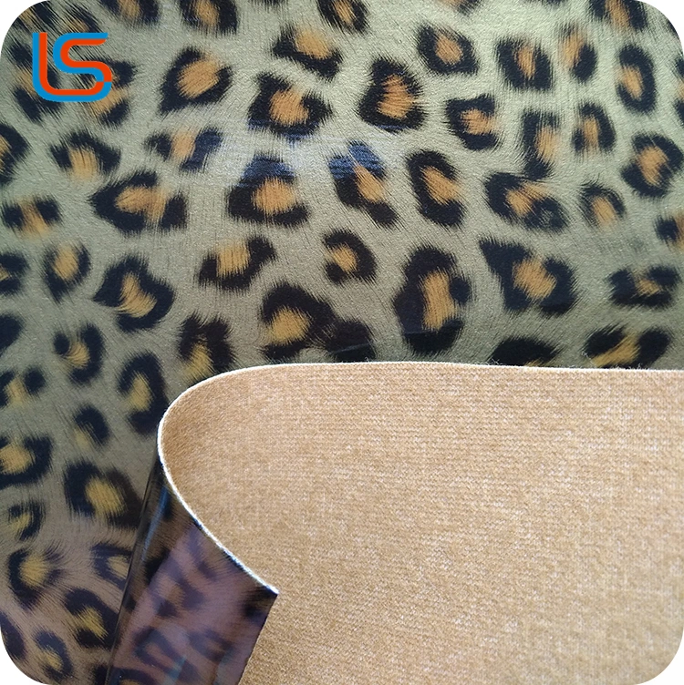 Shiny Surface Leopard Print PVC Synthetic Leather with Transfer Film