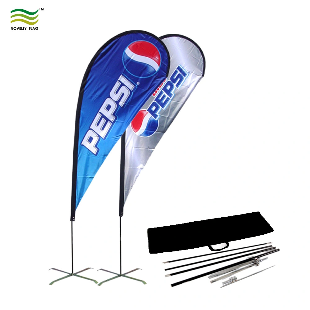 Advertising Custom Logo Printing Rectangle Teardrop Feather Aluminum and Fiberglass Pole Base Beach Flag Banner