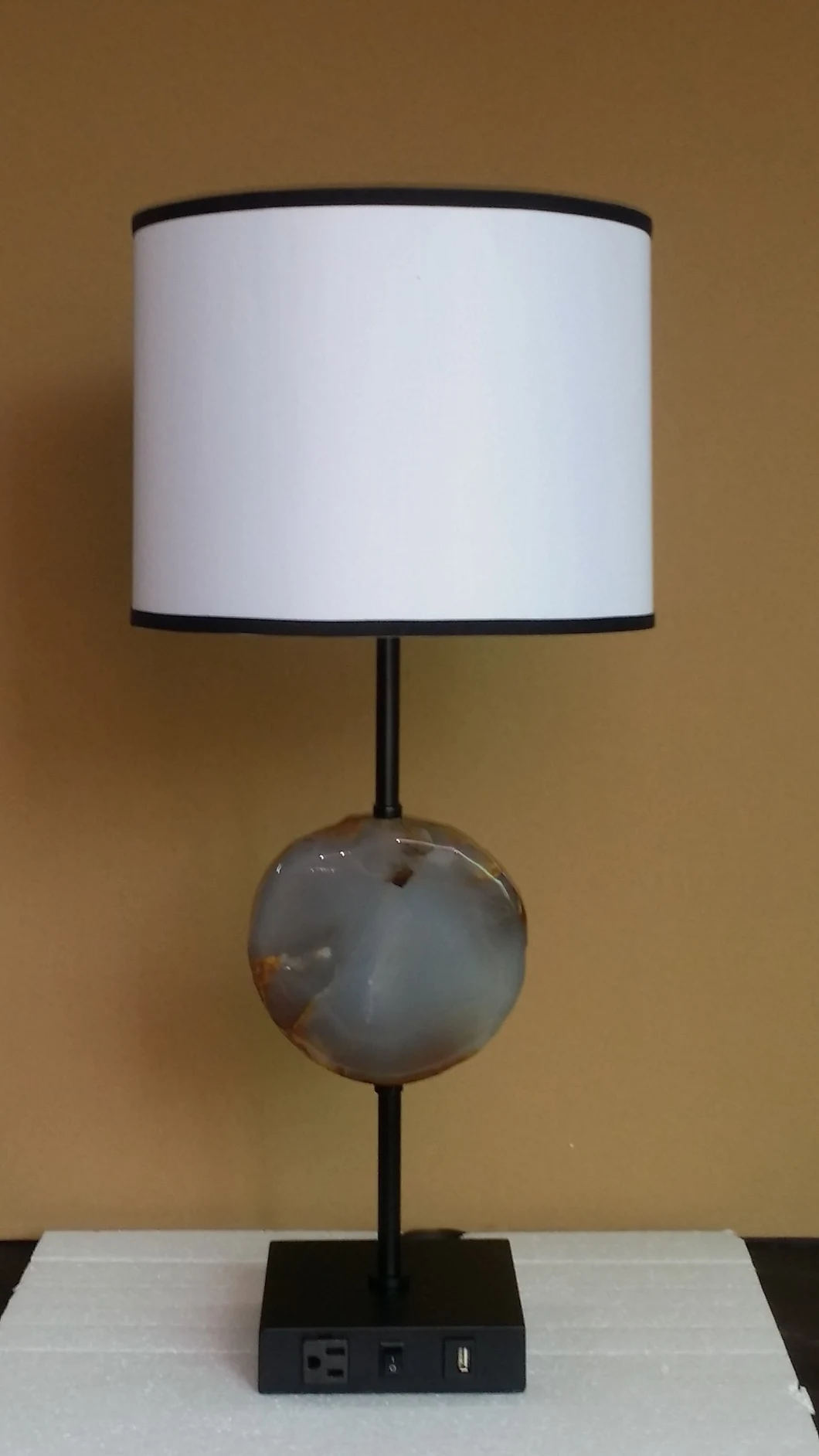 Fabric Shade with Black Fabric Trim and Mica Lamp Body Table Lamp.