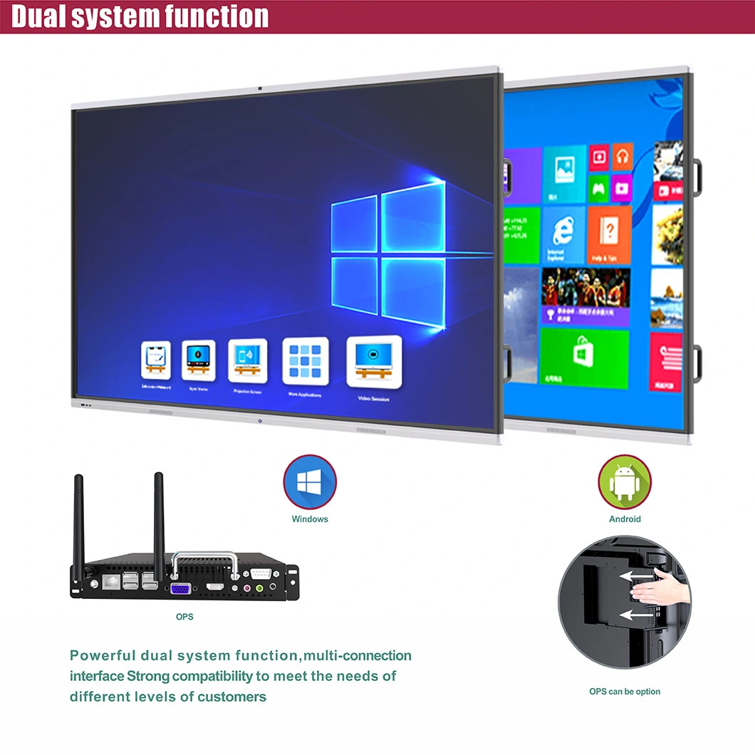 T6m75c SKD Multi Writing OPS Slot Infrared Touch Screen 4K UHD on Line Interactive Whiteboard