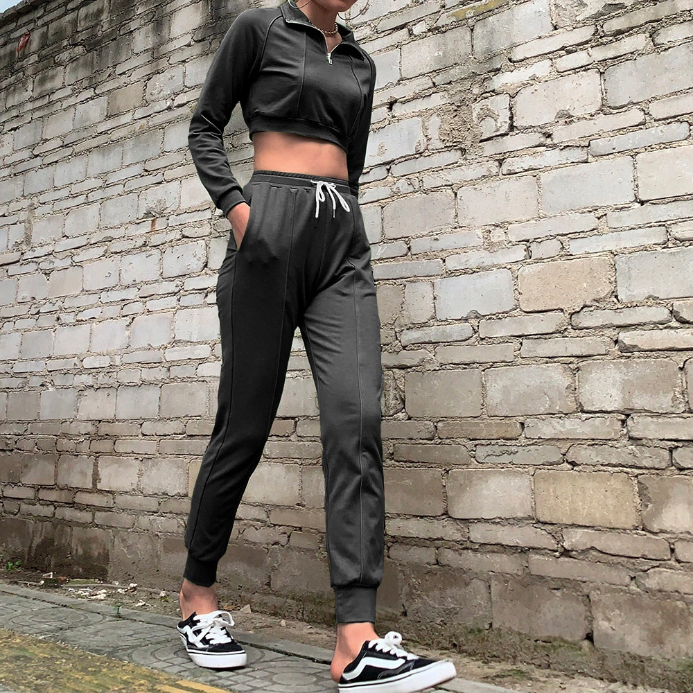 Women's Tracksuits Joggers and Crop Top 2 Piece Sports Set Sweatsuit Refelctive Sweatsuit