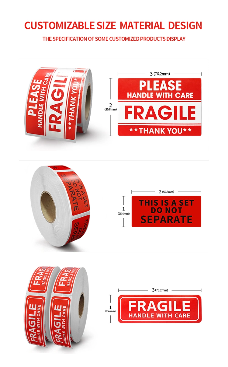 Custom Printed Safety Warning Stickers Fragile Vinyl Sticker Labels