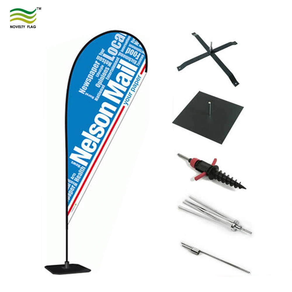 Advertising Custom Logo Printing Rectangle Teardrop Feather Aluminum and Fiberglass Pole Base Beach Flag Banner