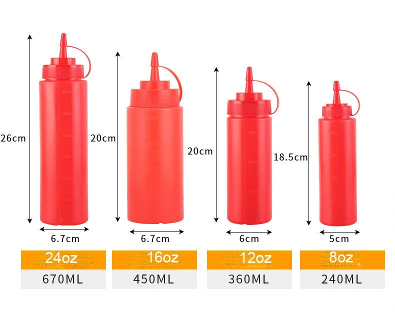 8oz 12oz 16oz 24oz Kitchen Cooking Accessories Condiment Dispenser Plastic Squeeze Bottle for Sauce Vinegar