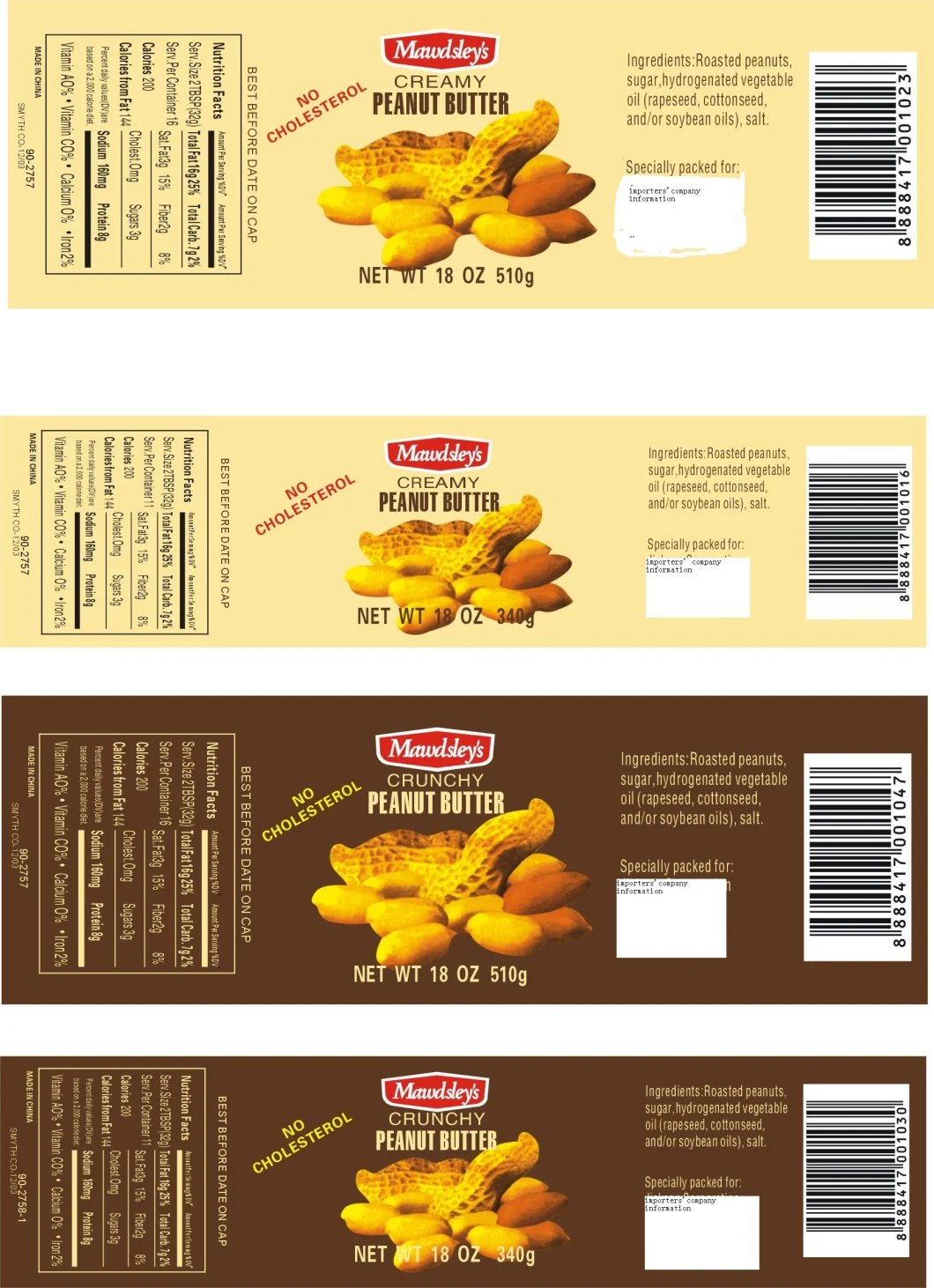 Hot Sale Pure Peanut Butter Creamy and Crunchy, Original Peanut Butter