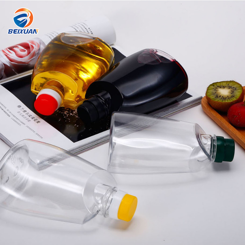 Unique Shape 500ml Pet Plastic Oil Bottle Transparent Vinegar Sauce Sealing Bottle