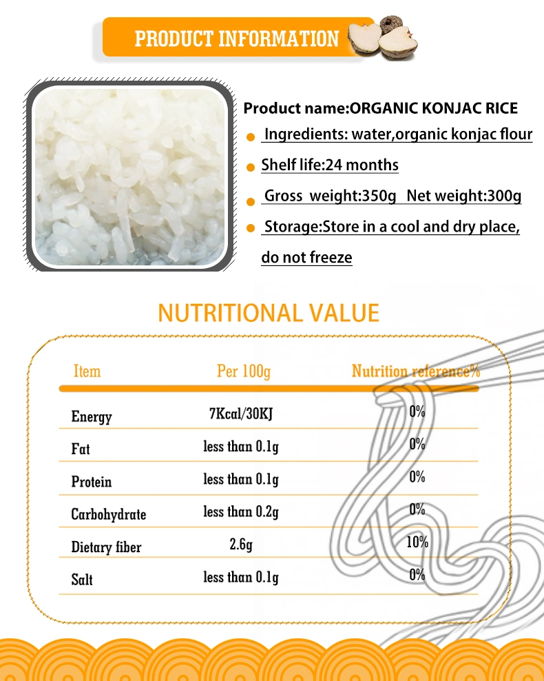 Sugar Free Organic Gluten Free Healthy Food Konjac Shirataki Rice Konjac Rice