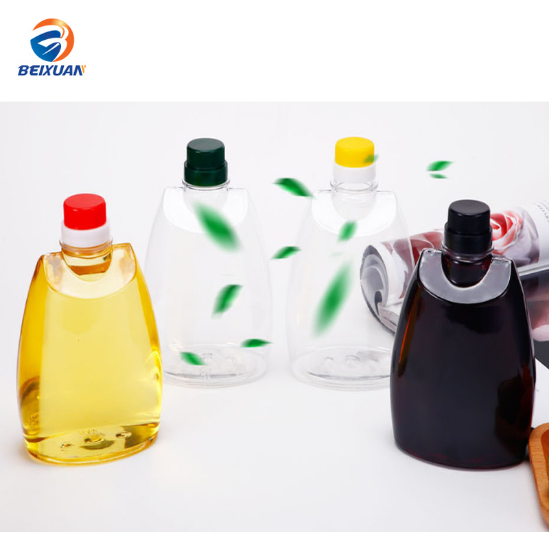 Unique Shape 500ml Pet Plastic Oil Bottle Transparent Vinegar Sauce Sealing Bottle