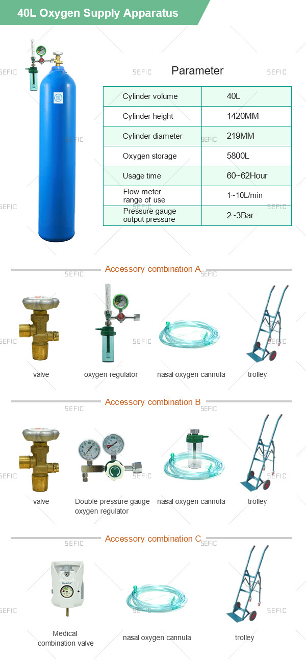 50L Medical Oxygen Cylinder with Inner Polishing ISO9809-3 Std Nitrogen Cylinder Argon Cylinder CO2 Cylinder