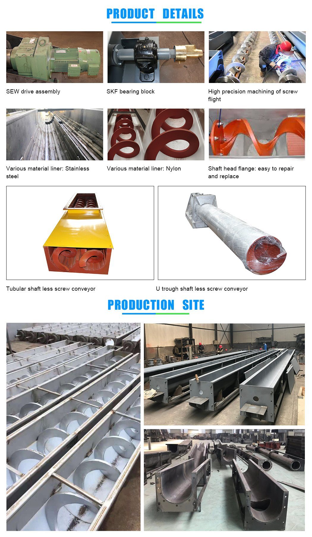 Stainless Steel Auger Screw Conveyor Food Field Material Handling System