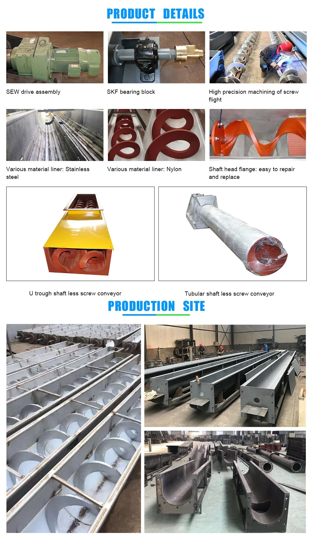 Stainless Steel Shaftless Auger Screw Conveyor for Oil Waste Sludge Conveying