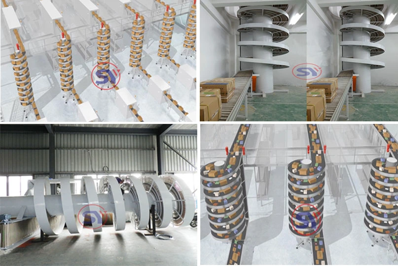China Transmission Elevator Screw Conveyor Between Ceiling Beams for Plasic Barrel Basket Handling