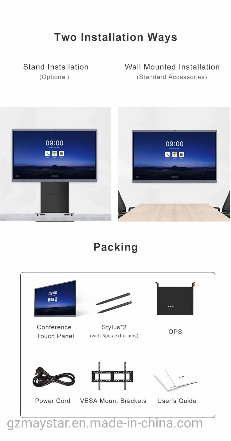 Electronic 32 Points Touch Screen Digital Meeting Panel Whiteboard Smart Board Interactive Display with Camera & Microphone for Conference Education Training