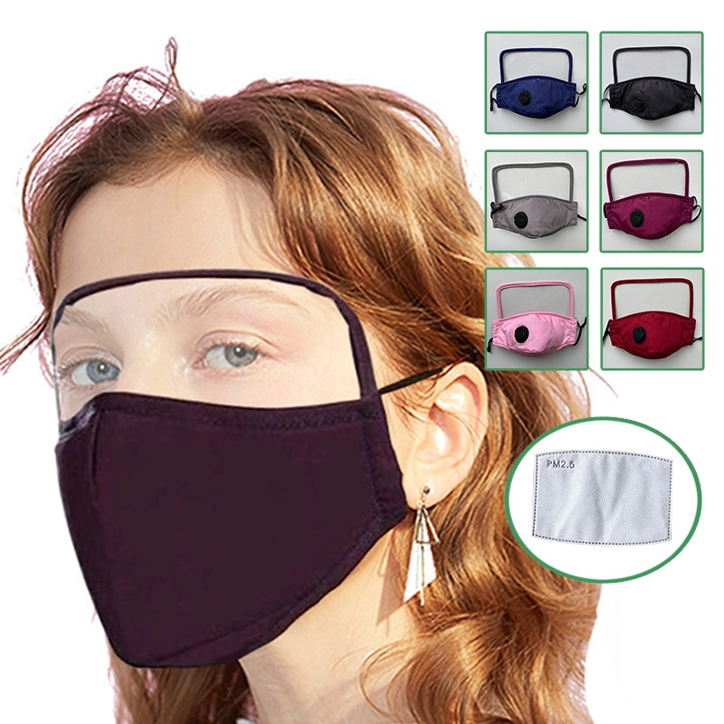 New Solid Color Fashion Washable Cotton Wind Protection Face Mask with Filter Eye Shield Breath Valve