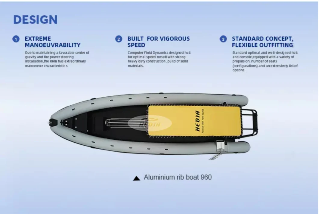 32 FT Big Aluminum Deep V Bottom Rigid Inflatable Boat Rib 960 with Diving Rack