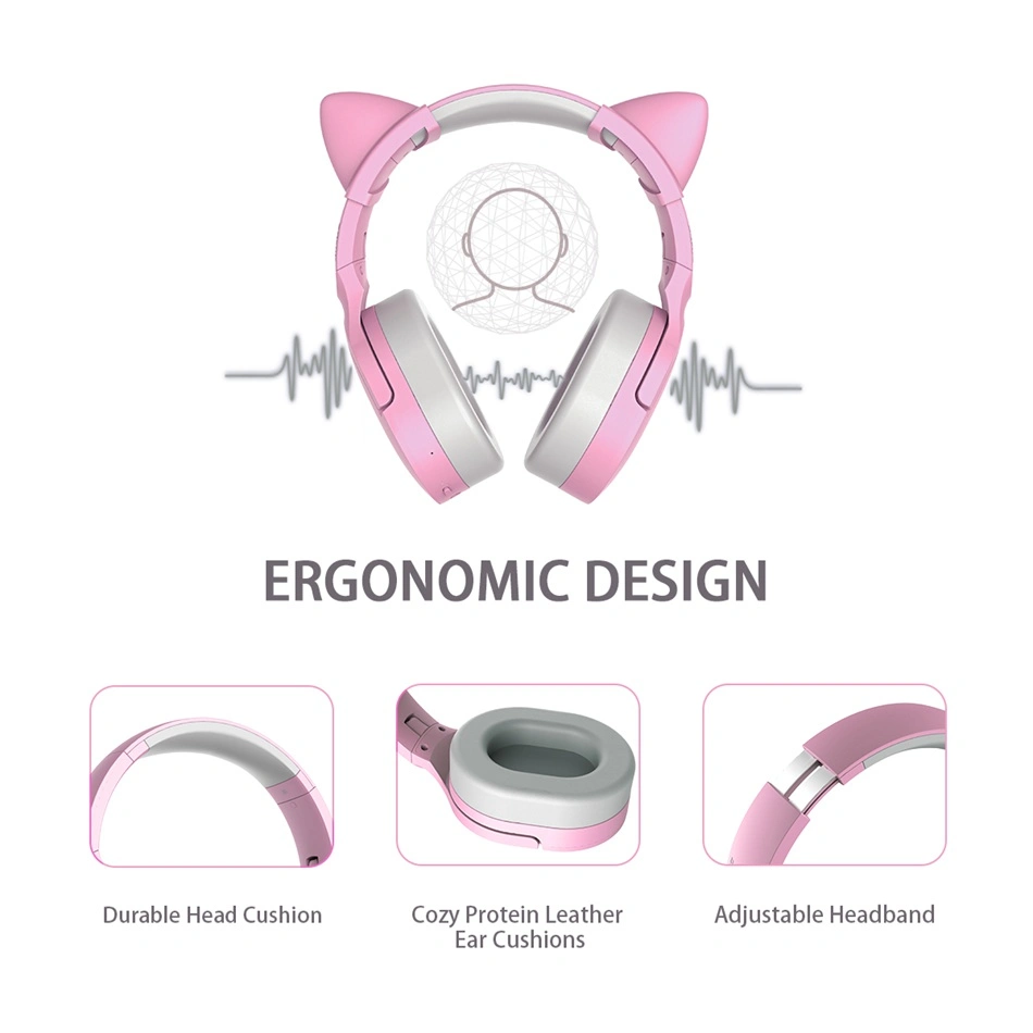 Somic Sc2000 Pink Cat Ear Wireless Bluetooth Gaming Headphones Headset with Microphone Mobile Phone Accessories