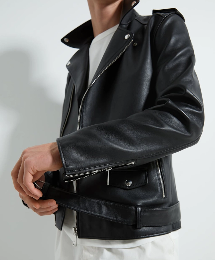 High Quality Custom Design Bomber Satin Interior Zipper Front Welt Pocket Mens Leather Jackets