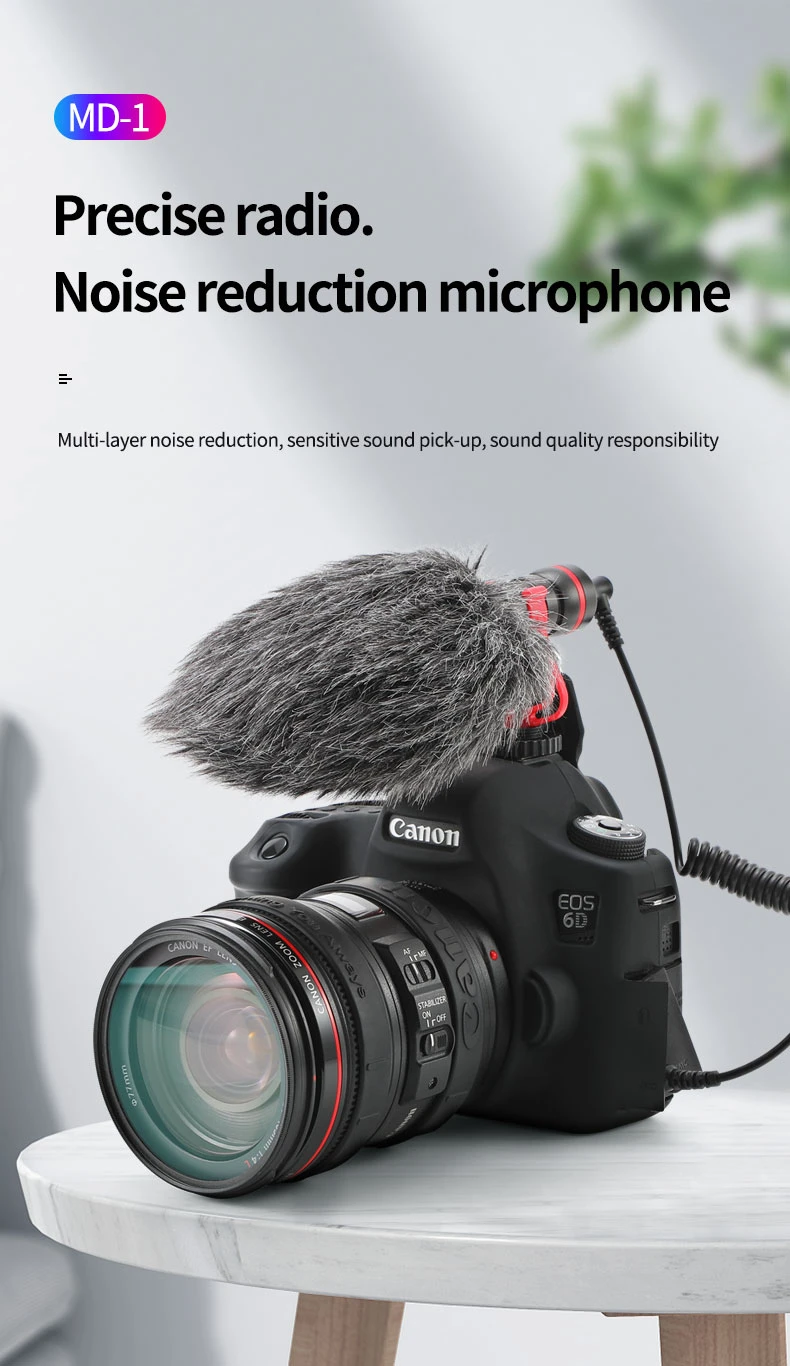 Precise Radio Noise Reduction Microphone Smartphone Video Rig Video Micro Compact on-Camera Microphone with Mini Tripod