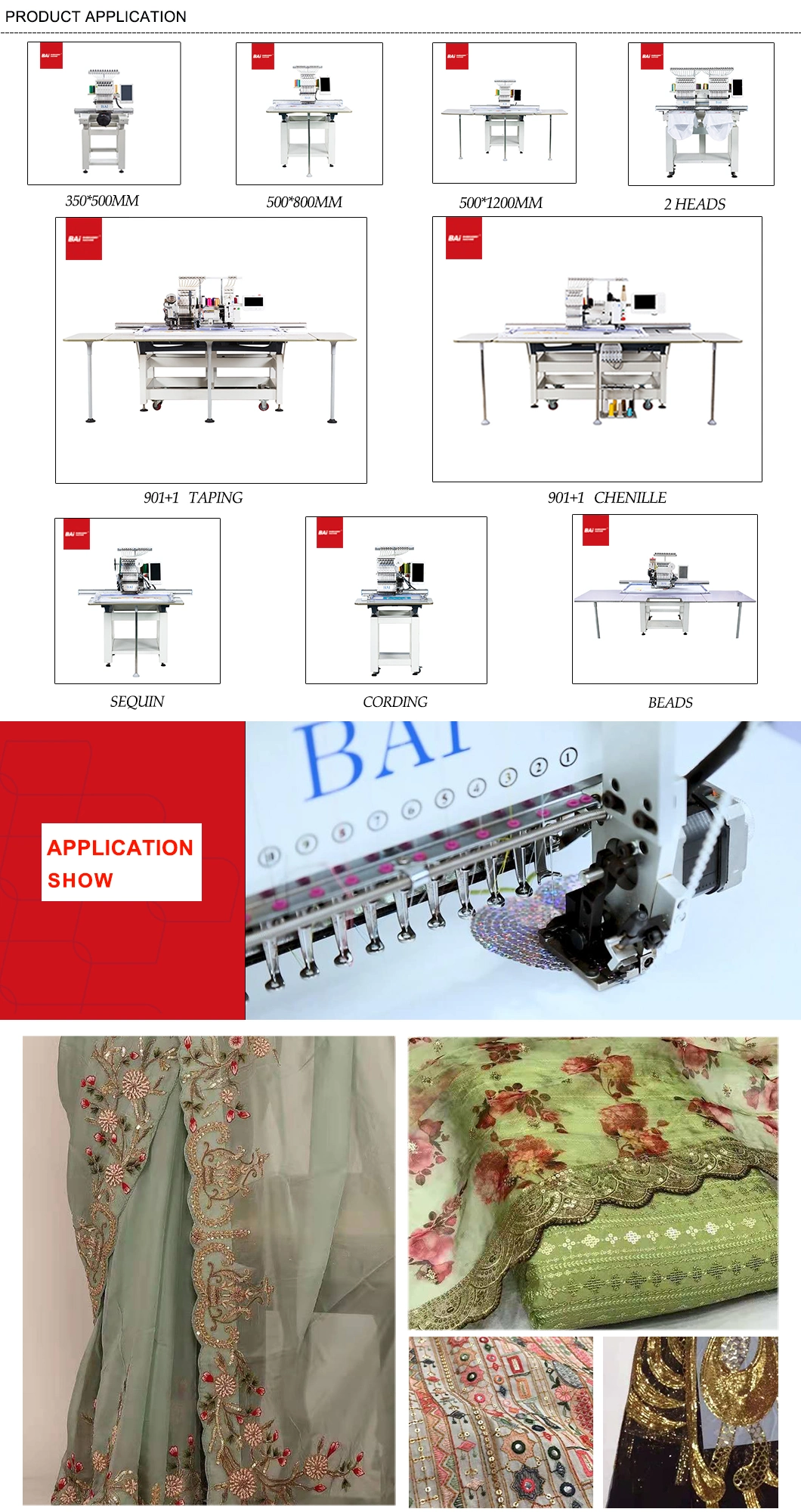 Bai Big Area Computerized 12 Needle Single Head Embroidery Machine for Sequin