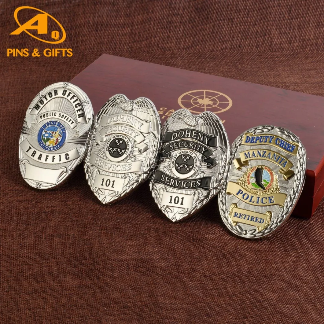 Promotion Gift Emblem Button Crafts Clutch Manufacturing with Attachment Suppliers Metal Custom Security Police Badges
