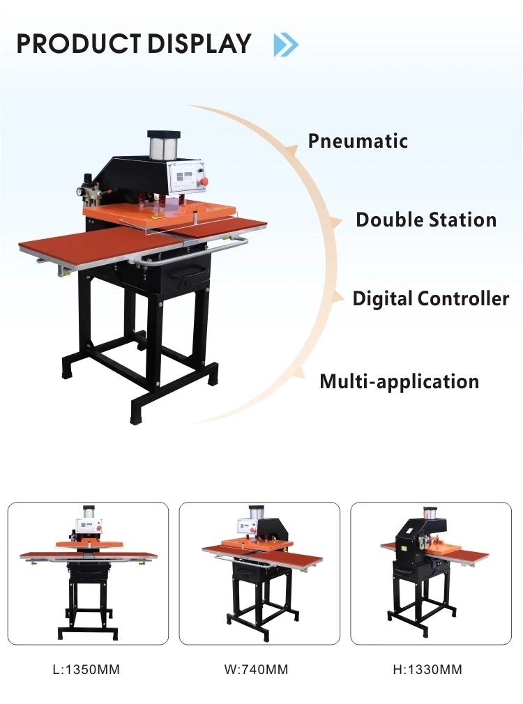 50*70 Pneumatic Garment Heat Press Machine, Mobile Double Station Heat Transfer Printing Machine