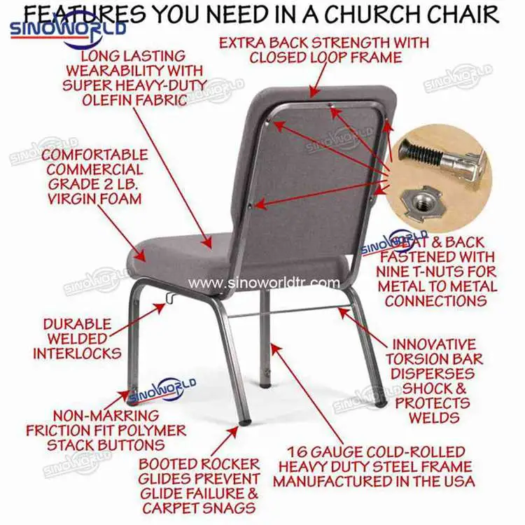 Modern Prayer Chair Back Pocket Church Pastor Hall Chair with Logo Design