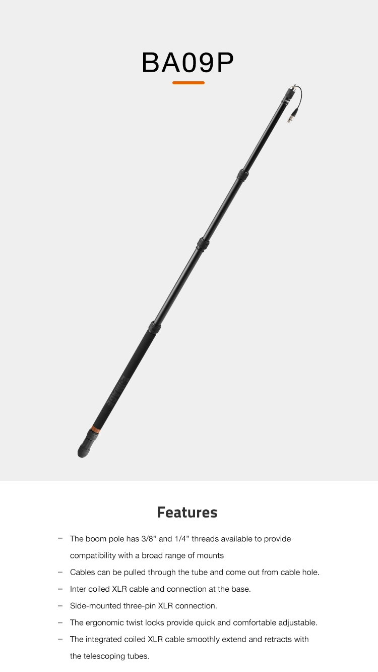 E-Image 2.6 Meters Newly Aluminum Telescoping Microphone Boom Pole with Integrated XLR Cable (BA09P)