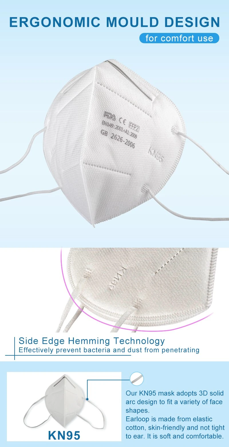 Factory Non-Woven KN95 N95 FFP2 Disposable Face Mask with Loop Ear Belt Flat