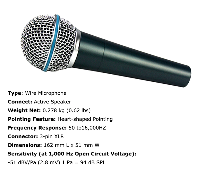 with Transformer Microphone Beta58A Professional Wired Voice Recording Podcasting Studio Mic