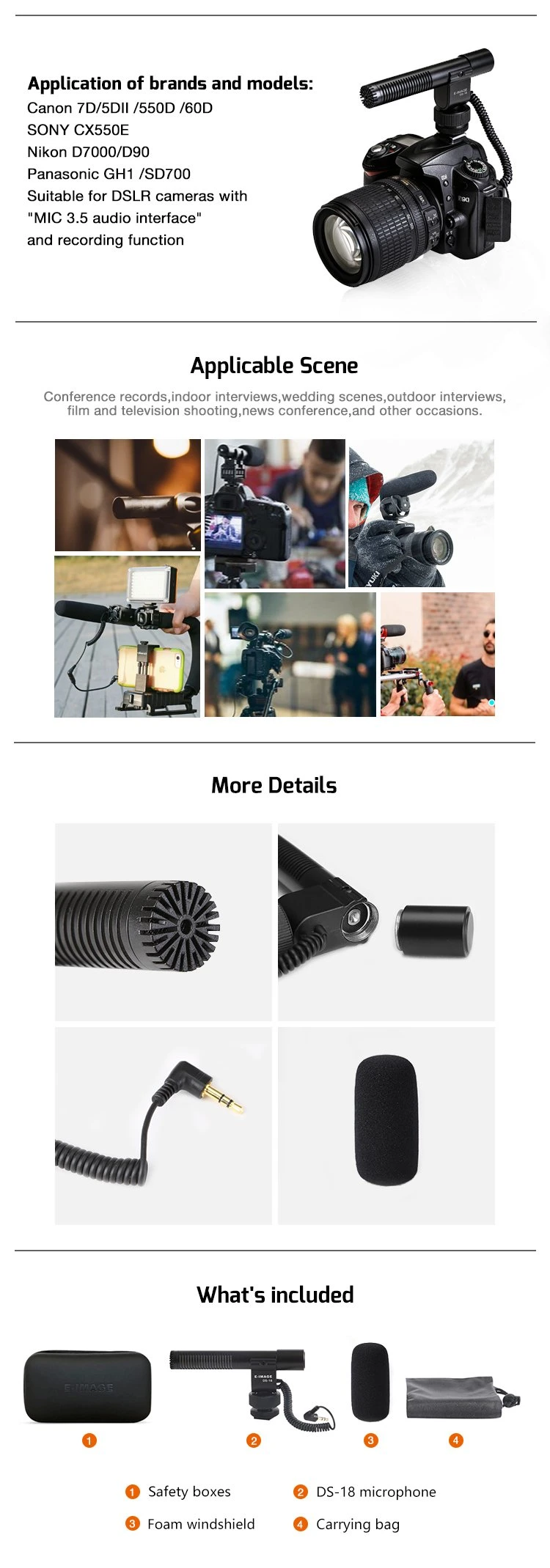 E-Image Directional DSLR on Camera Video Interview Shotgun Microphone (DS18)