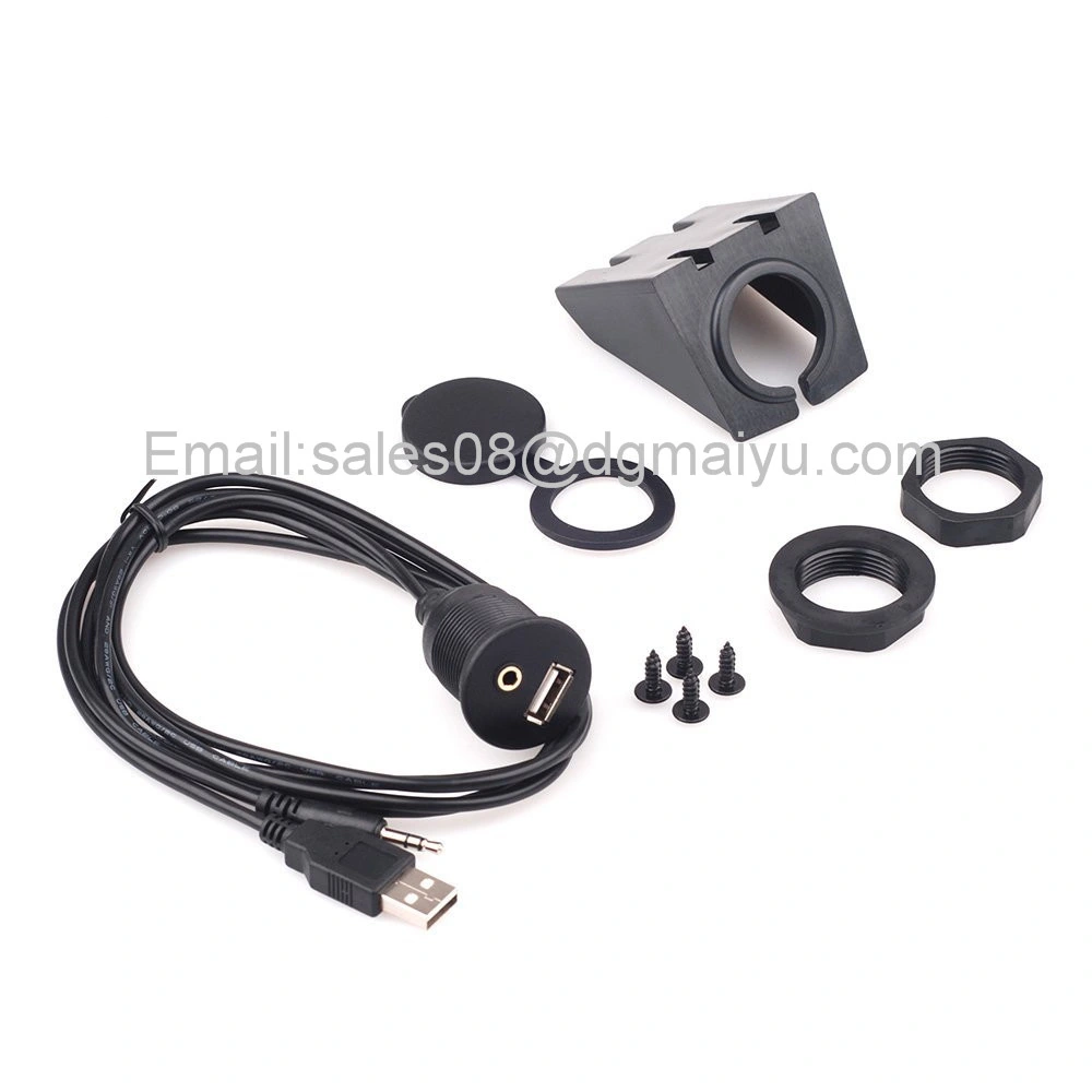 Car Dash Board Mount 3.5mm USB Aux in Input Socket Extension Lead Panel Cable 1m