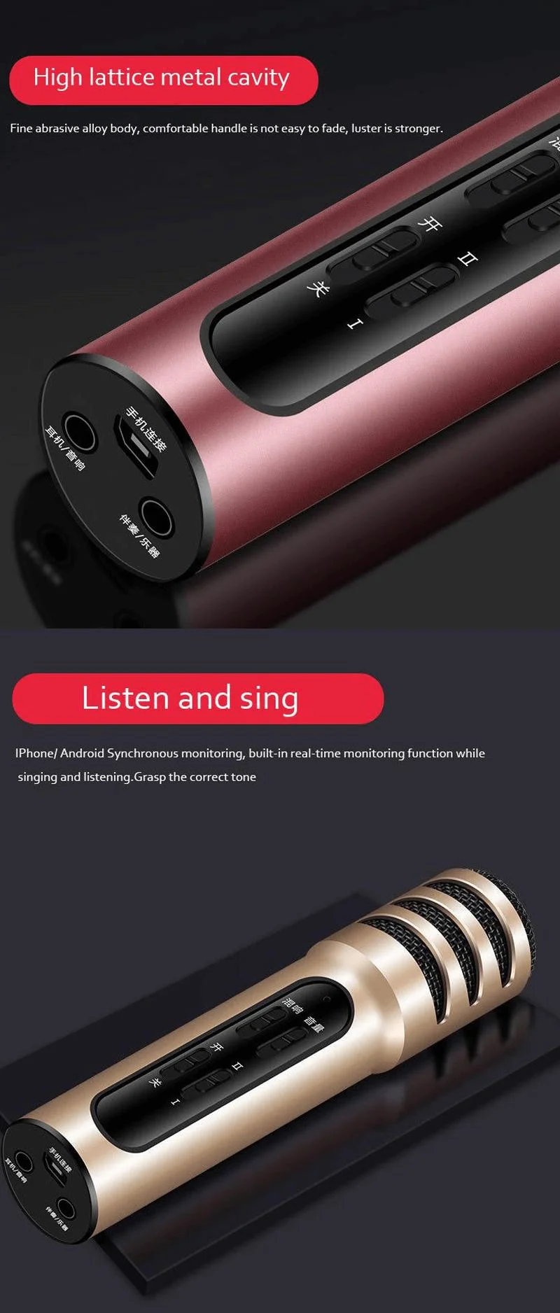 Professional Handheld USB Phone K Song Condenser Wireless Microphone Karaoke Microphone Live Singing Recording Cardioid Pickup Microphone Speaker