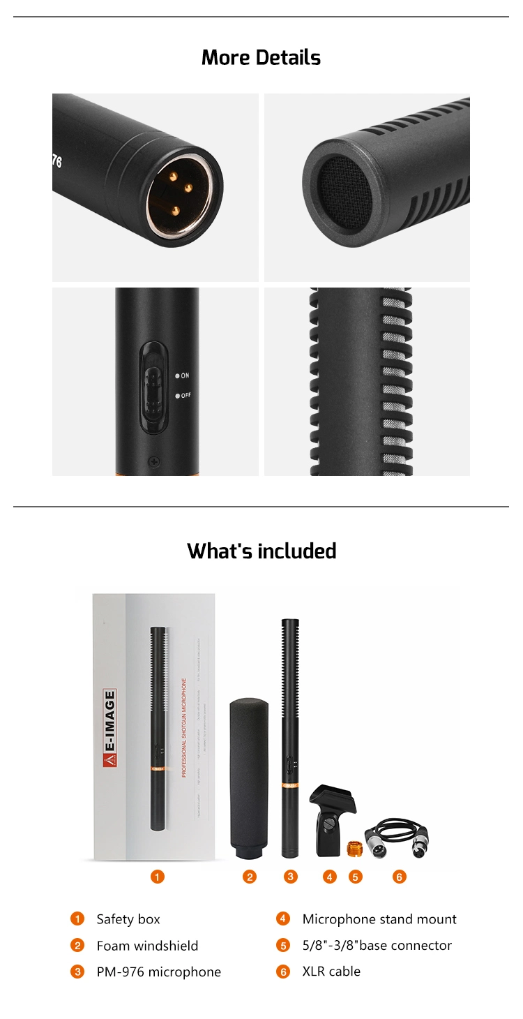 E-Image Hyper-Cardioid All Metal Professional Condenser Shotgun Microphone (PM-976)