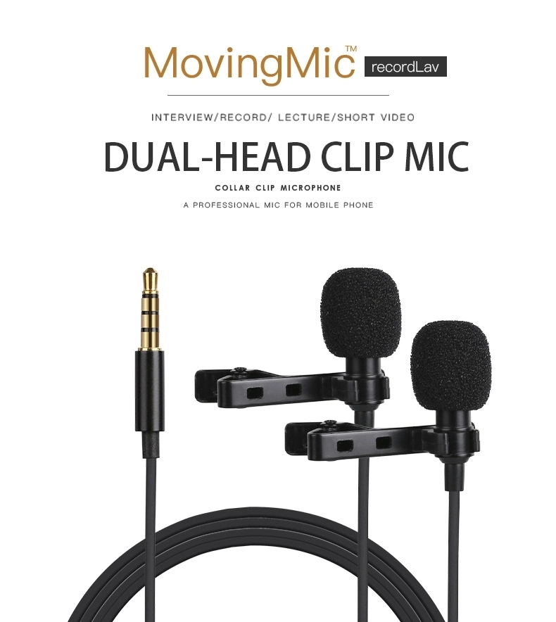 Clip Mic for Smart Phone and Computer 3.5mm Dual Lavalier Collar Microphone