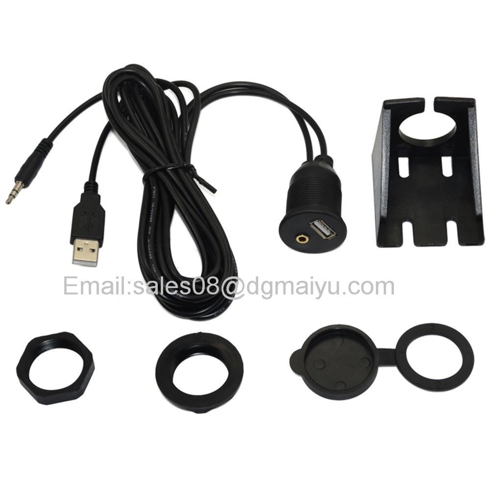 2m USB 2.0 & 3.5mm 1/8 Car Dashboard Flush Mount Audio Aux Extension Cable Lead