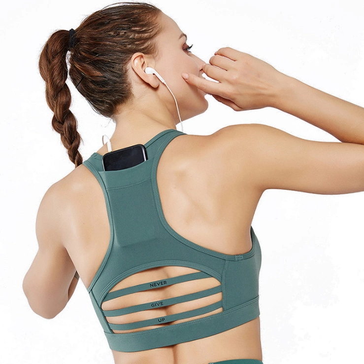 New Back Pocket Sports Bra Shockproof Cross Mesh Sports Underwear Yoga Suit