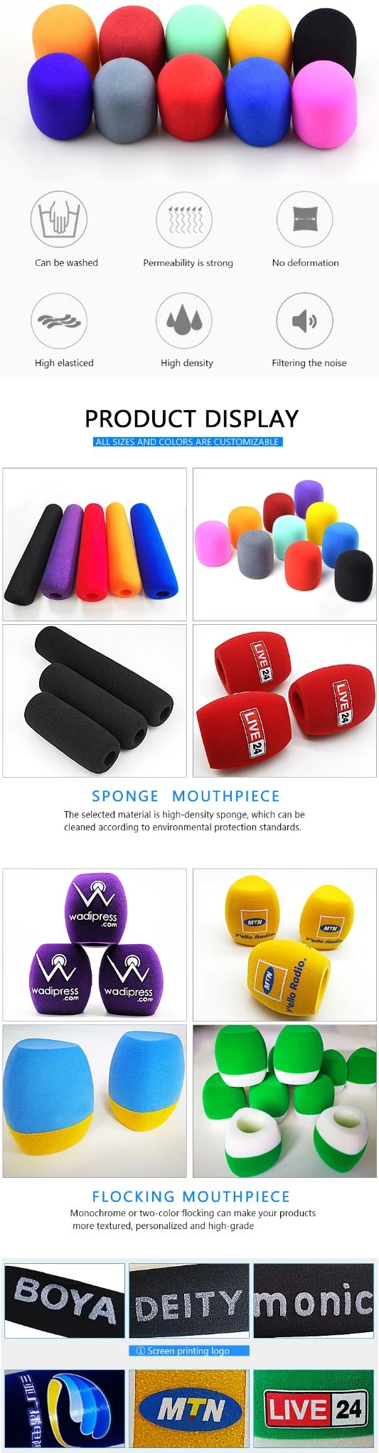 Different Color Logo Design Polyurethane Microphone Sponge Foam Cover