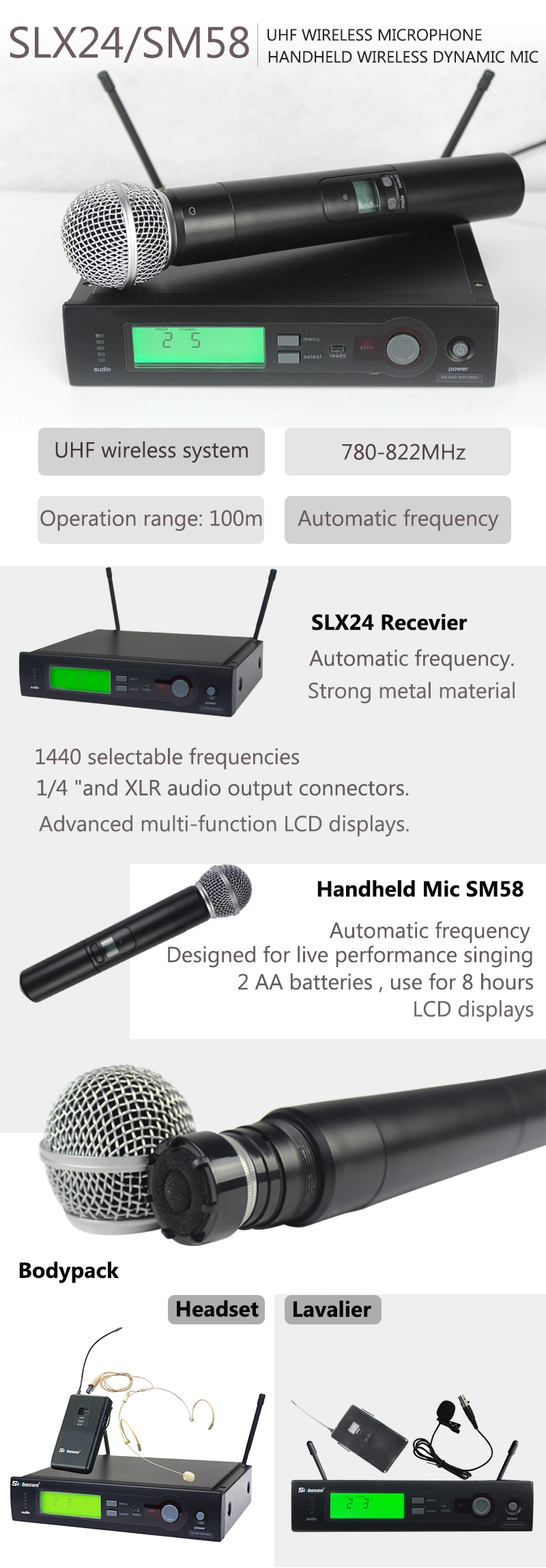 Professional UHF Wireless Microphone Handheld Microphone Headset Microphone