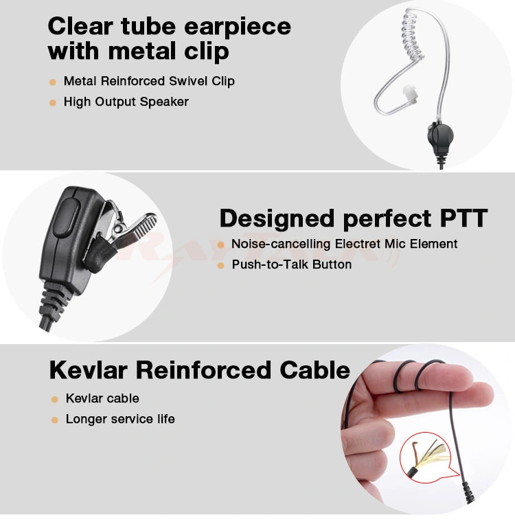 Walkie Talkie Headset Surveillance Kit Acoustic Tube Earpiece Lapel Microphone for Motorola Kenwood Two Way Radios